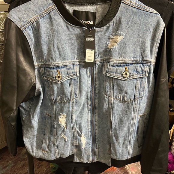 BNWT Denim and faux leather bomber jacket. - Picture 4 of 5